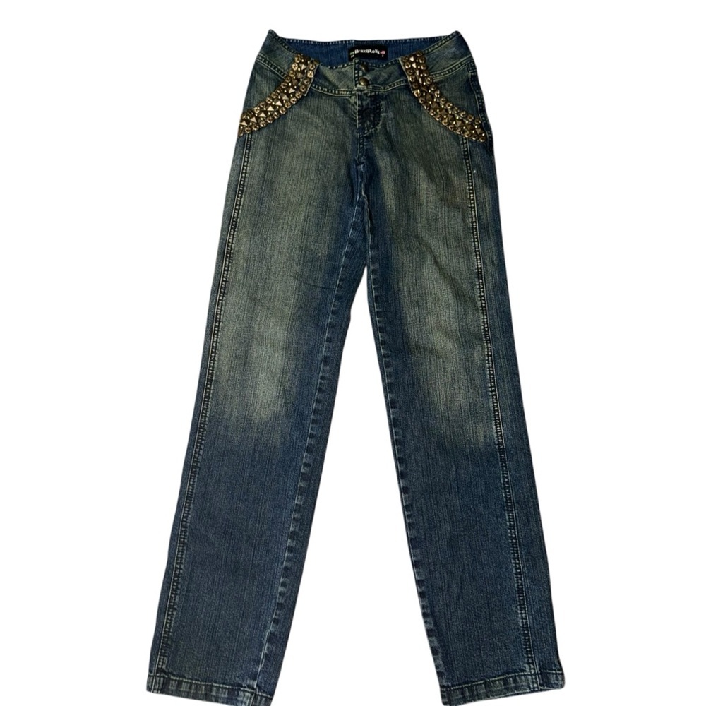 BrazilRoxx Studded Jeans Womens 2 Straight Leg Dark Wash Embellished